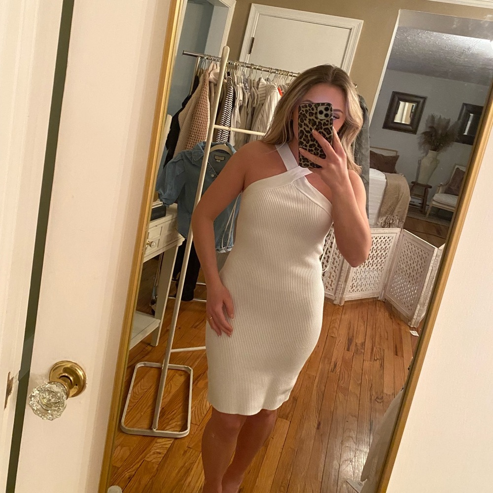 Elegant White Criss Fross Neck Dress